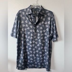 USAG U Suck At Golf Polo Mens Sz M Dark Gray Shamrock Print Performance Shirt.